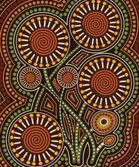 Aboriginal dot art vector painting with flowers