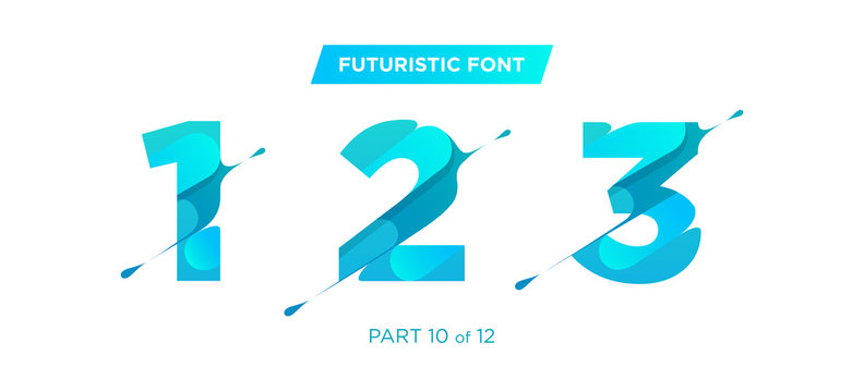 Vector Unique Futuristic Numbers. Decorative Headline Typeface. Trendy Paper Cut Style. Clean Geometric Shape. Gradient Font for Advertising, Unique Marketing Materials, Creative Promotion Poster.