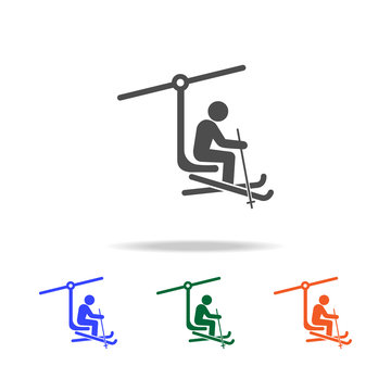 ski lift with man icon. Elements of Christmas holidays in multi colored icons. Premium quality graphic design icon. Simple icon for websites, web design, mobile app