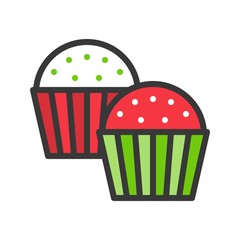 cupcake icon. christmas theme, flat design editable outline