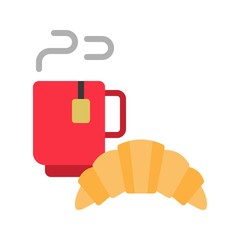 hot beverage and croissant, filled style icon