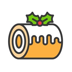 swiss roll sponge cake christmas theme decorated with mistletoe  editable outline