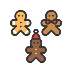 gingerbread man christmas cookie icon set.  editable outline