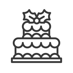 christmas layered cake icon decoration with mistletoe.  editable outline