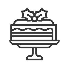 christmas layered cake icon decoration with mistletoe.  editable outline