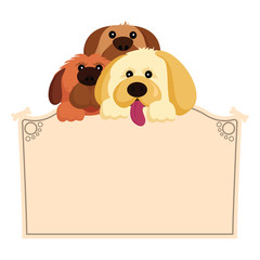Cute dogs holding a banner, Vector illustration of cute cartoon dogs 