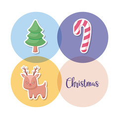 reindeer with cane and tree of christmas