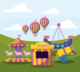 circus tent ticket with set icons