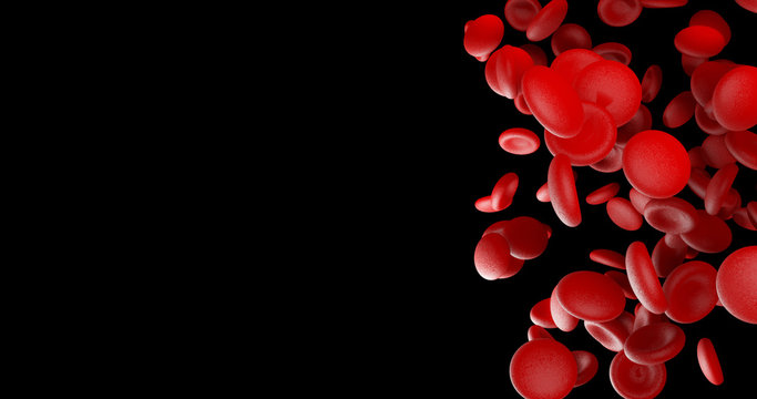 Red blood cells on black blank space on left side