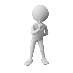 3D Illustration of an Abstract Man with a Finger at the Mouth