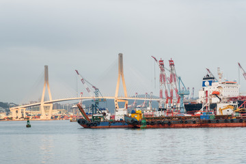 View of Busan Harbor Bridge and the Port of Busan