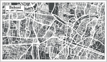 Bekasi Indonesia City Map in Retro Style. Outline Map.