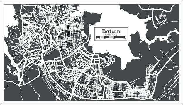 Batam Indonesia City Map in Retro Style. Outline Map.