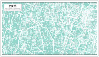 Depok Indonesia City Map in Retro Style. Outline Map.