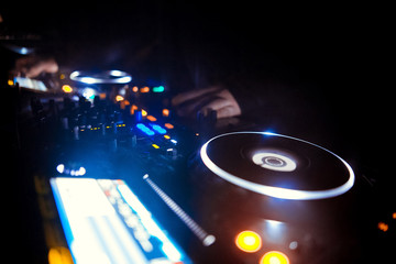 Closeup of dj controller with selective focus