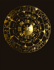 Maya calendar of Mayan or Aztec vector hieroglyph signs and symbols. Golden symbol of maya.