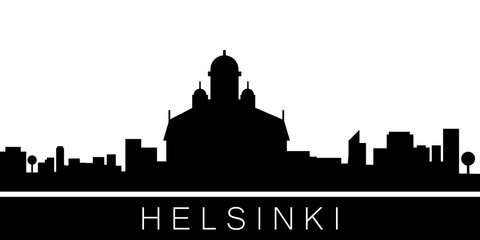 Helsinki detailed skyline. Vector postcard illustration