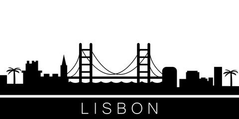 Lisbon detailed skyline. Vector postcard illustration