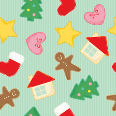Seamless pattern of felt's Christmas decoration