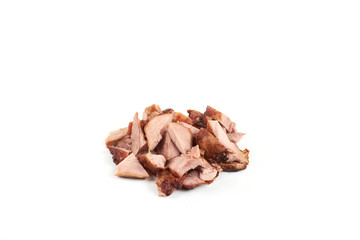 pieces of roasted turkey meat, isolated on white background.