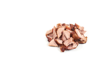 pieces of roasted turkey meat, isolated on white background.