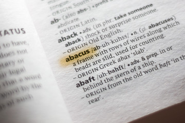 The word or phrase Abacus in a dictionary.