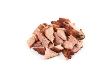 pieces of roasted chicken meat, isolated on white background.