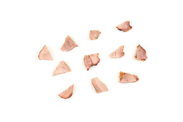 pieces of roasted turkey meat, isolated on white background.