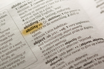 Fototapeta premium The word or phrase Ability in a dictionary.