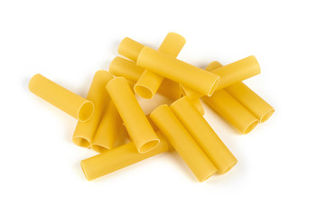 Italian cannelloni pasta tubes isolated over white background.