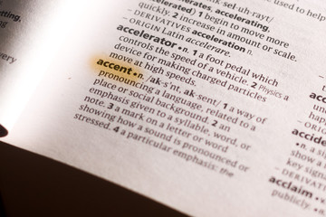 The word or phrase Accent in a dictionary.