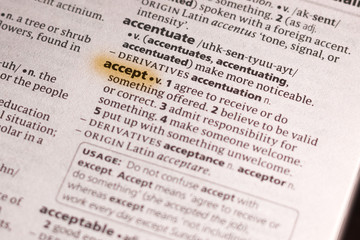 The word or phrase Accept in a dictionary.