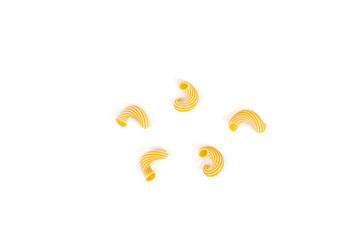 pasta cavatappi with stripes isolated on white background.