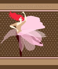 Chocolate packaging design. Red-haired ballerina dancing the national dance of Spain. Flamenco night (Spanish inscription).