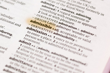The word or phrase Admissible in a dictionary.