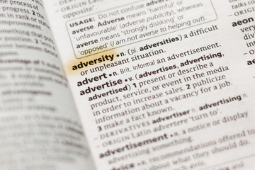 The word or phrase Adversity in a dictionary.