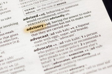 The word or phrase Advisory in a dictionary.