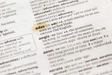 The word or phrase Adze in a dictionary.
