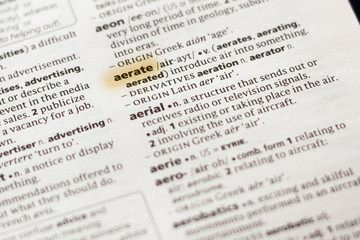 The word or phrase Aerate in a dictionary.