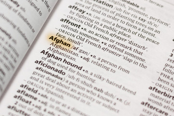 Naklejka premium The word or phrase Afghan in a dictionary.