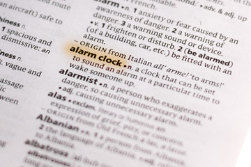 The word or phrase Alarm Clock in a dictionary.