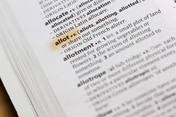 The word or phrase Allot in a dictionary.