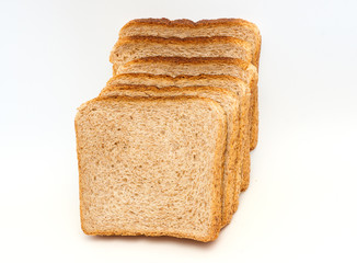 Bunch of fresh sliced of bread to toast  isolated on white background. Close up. Top view