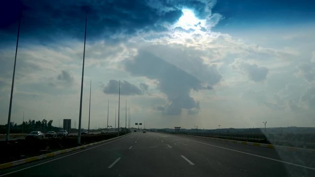 Highway signage in Erbil, Kurdistan Iraq for Kirkuk, Mosul and Baghdad in English and Arabic