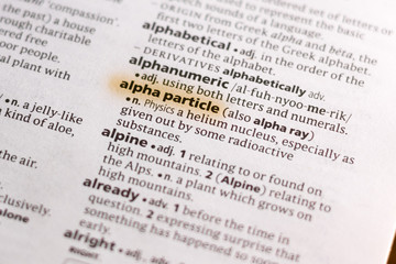 The word or phrase Alpha Particle in a dictionary.