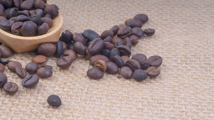 Coffee beans closeup with selective focus and crop fragment