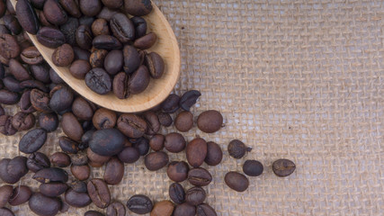Coffee beans closeup with selective focus and crop fragment