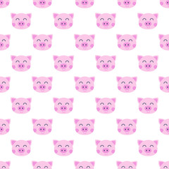 2019 pig seamless flat style design cute cartoon pattern vector illustration isolated on white background. Symbol of new year pink piglet pig head backdrop wrapping, fabric or funny texture pattern.