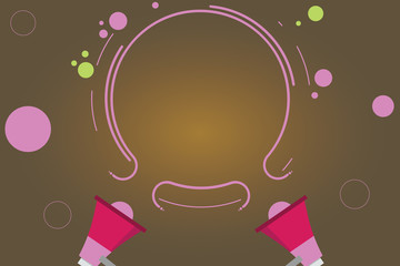 Business Empty template for Layout for invitation greeting card promotion poster voucher. Two Megaphone and Circular Outline with Small Circles on Color Background