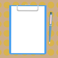 Design business Empty template isolated Minimalist graphic layout template for advertising . Blank Sheet of Bond Paper on Clipboard with Click Ballpoint Pen Text Space
